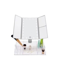 JYD Table Top Makeup Mirror with Organizer - LED Lighted - Silver - 28 cm x 18cm x 2.6cm - (1x/2x/3x) - SM217+SM257