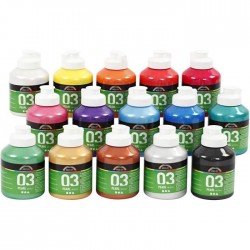 Acrylic paint, shiny metallic effect, water-based, good quality. Miscible colors. Clean the brushes with water