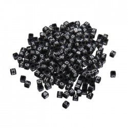 Plastic beads with letters, black, 5x5mm, blister-pack 40g
