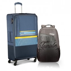 American Tourister Luggage Auriga V Blue + COCO Black Backpack 