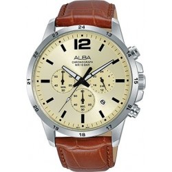 Alba 43mm Chronograph Gents Leather Watch (AT3E95X1) - Brown