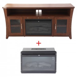 Wansa 80" TV Stand with Electric Fireplace - Brown (A471-2) + Fireplace insert for TV Stand (SF122-26A)