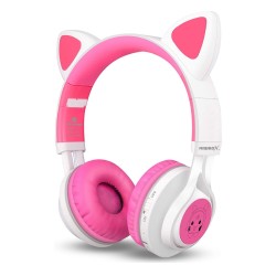 Riwbox Cat Ears Kids Bluetooth Headphones - Pink White