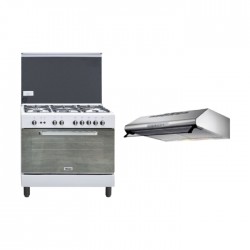 Wansa 90x60cm Gas Cooker (WCI9502124WA) – White + Lagermania 90cm Under-Cabinet Cooker Hood