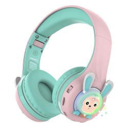 Riwbox Kids Bluetooth Rabbit Headphones - Pink Green