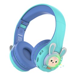 Kids Bluetooth Rabbit Headphones Blue Green