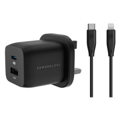 Powerology Ultra-Quick 32W GaN Charger + 1.2m USB-C to Lightning Cable - Black 