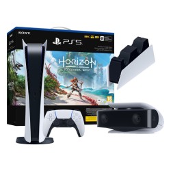Sony PlayStation 5 Digital Edition Console + Horizon Forbidden West Voucher Bundle + DualSense Charging Station + HD Camera