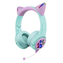 Riwbox Kids Cat Ears Bluetooth Headphones - Purple  Green