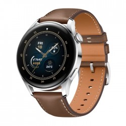 Huawei 46mm smart GPS Watch 3 Brown always on display rounded screen offer a classic look fully rotatable crown front facing left view 
