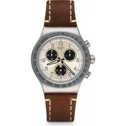 Swatch 43mm Chronograph Gents Leather Watch (SWAYVS455) - Brown