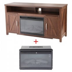 Wansa 65" TV Stand with Electric Fireplace - Walnut Brown (A-001FT) + Fireplace insert for TV Stand (SF122-26A) 