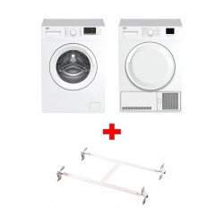 Wansa Washer and Dryer Stacking Unit - Stainless Steel + Beko 7kg Front Load Washing Machine - WTV7612BW + Beko 7KG Front Loading Freestanding Condenser Dryer (DTGC7000W) - White