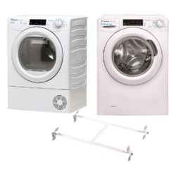 Candy 10KG Front Load Wifi Washing Machine (CSO 14105T3) - White + Candy 10Kg Dryer Condenser - (CSO C10TE-19) + Wansa Washer and Dryer Stacking Unit - Stainless Steel 