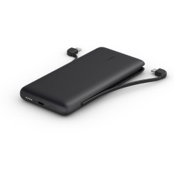 Belkin 10000mAh Power Bank with Integrated USB-C + Lightning Cables - Black