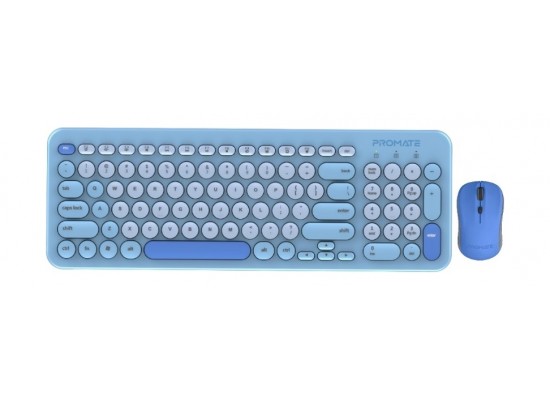 Promate Sleek Wireless Multimedia Keyboard & Mouse Combo - Pastel Blue