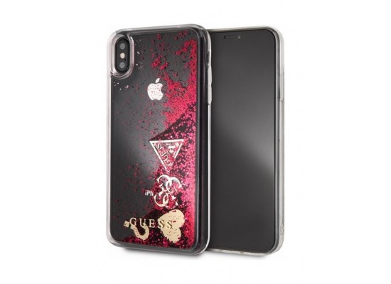nøgen Samarbejde Prestigefyldte Guess Protective Case For iPhone XS Max - Raspberry Hearts Glitter