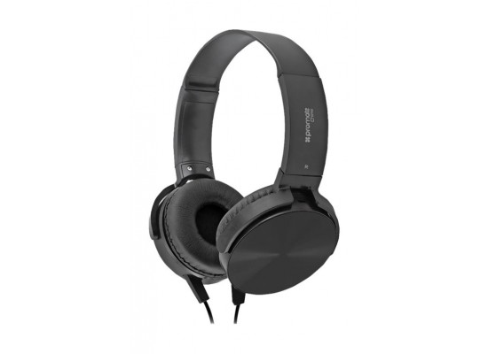 Buy Promate chime overear wired stereo headset - black in Saudi Arabia