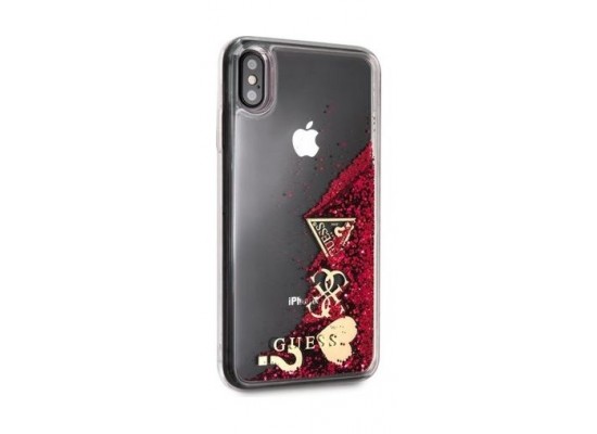 Guess Protective For iPhone XS - Raspberry Hearts Glitter