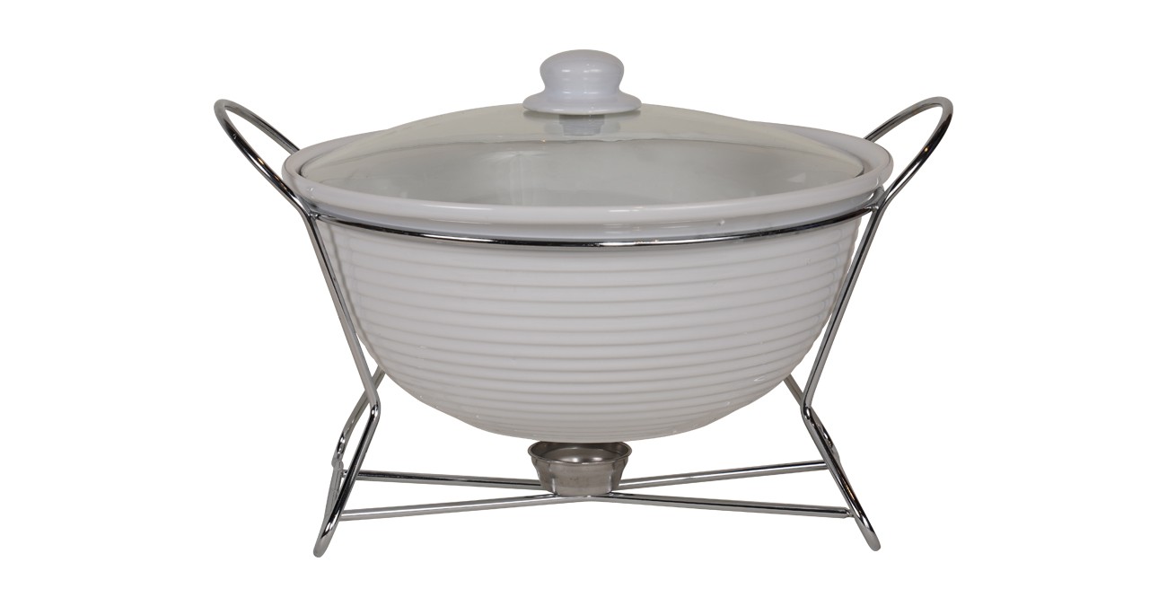 Ribbed Round Food Warmer With Stand 30Cm Safat Home