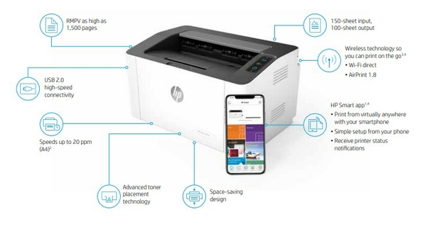 HP 107W Laser Printer - (4ZB78A) | Xcite Kuwait