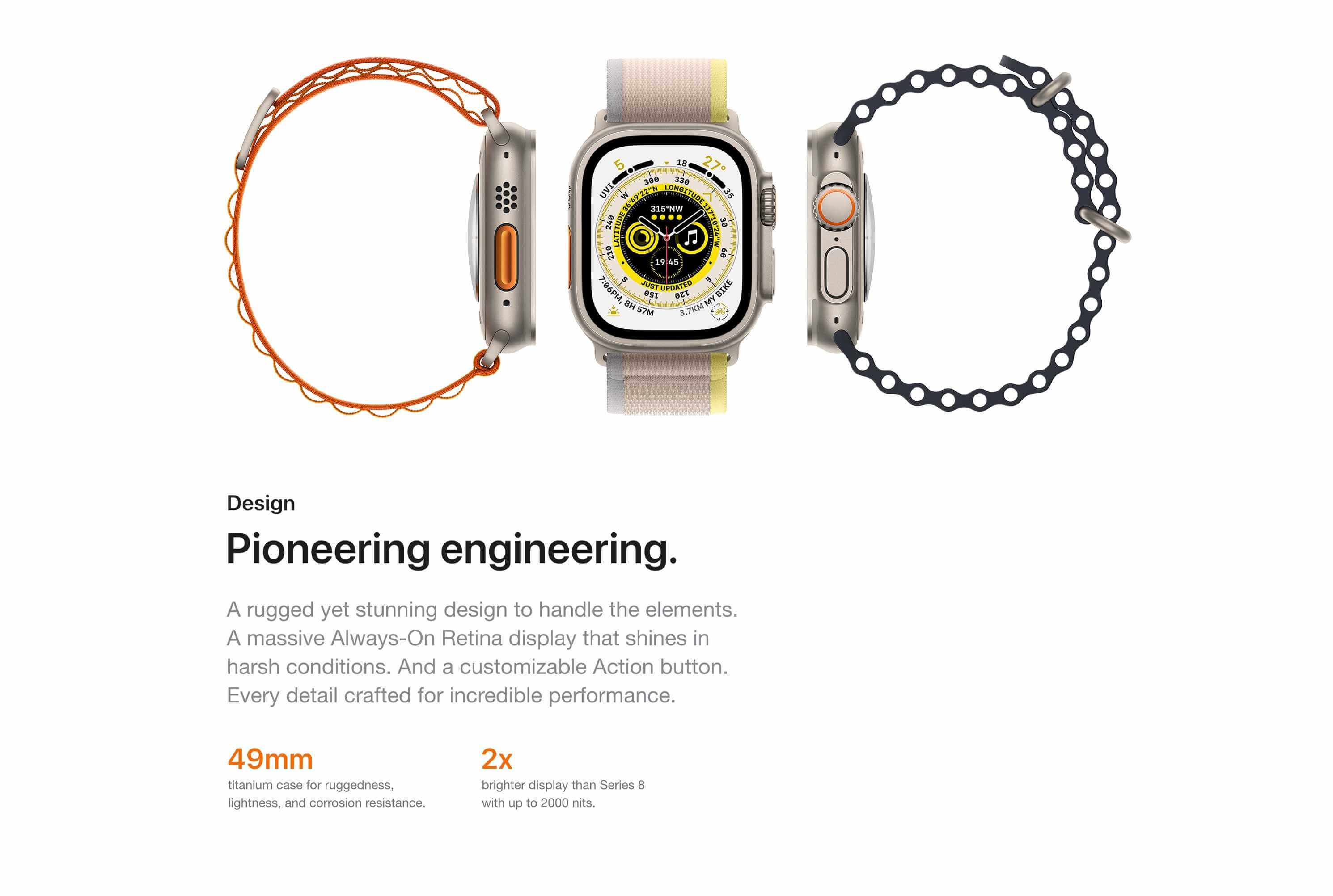 Apple Watch Ultra 1 GPS + Cellular, 49mm Titanium Case with Orange Alpine Loop Band Medium img5